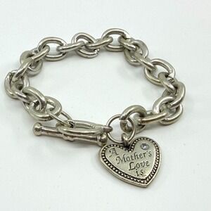 Vintage Silver Tone Charm Bracelet - A Mother's Love Heart Toggle 90s